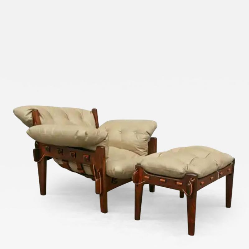 Sergio Rodrigues Moleca Lounge Chair with Stool in Hardwood Leather Sergio Rodrigues Brazil