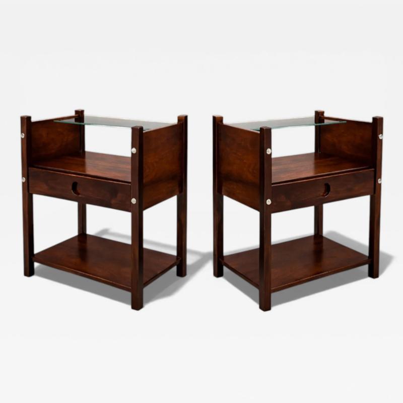 Sergio Rodrigues Pair of Sergio Rodrigues Yara Jacarand Side Tables with Glass Shelf