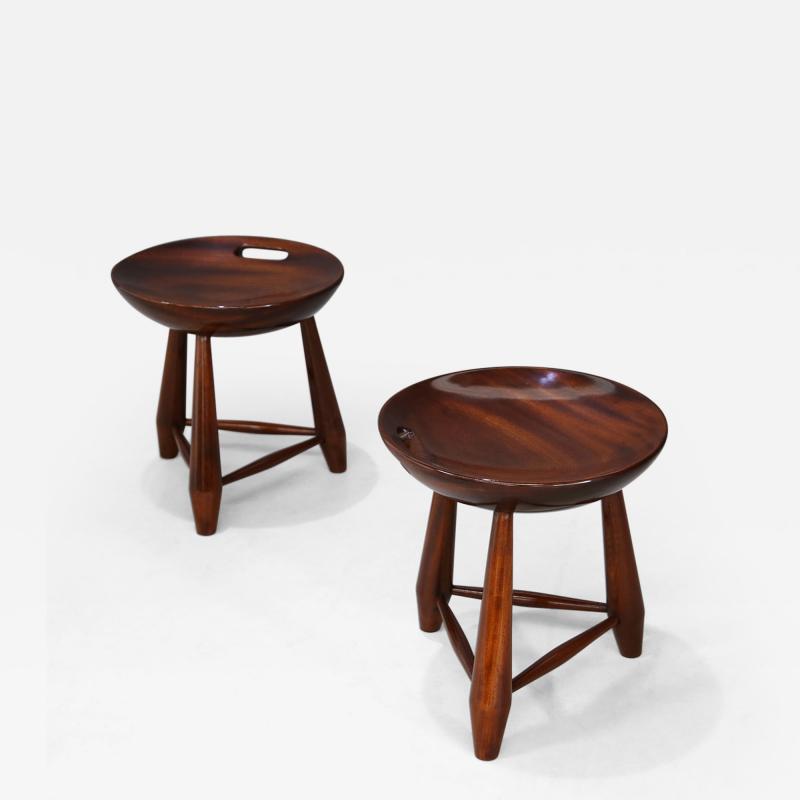 Sergio Rodrigues Rare Pair of wooden stools Mocho by sergio Rodrigues from 1950 restored