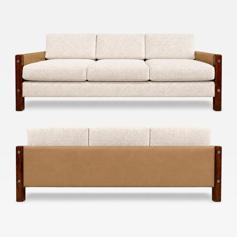 Sergio Rodrigues Sergio Rodrigues Millor Sofa in Rosewood Leather Textured Fabric 1960s