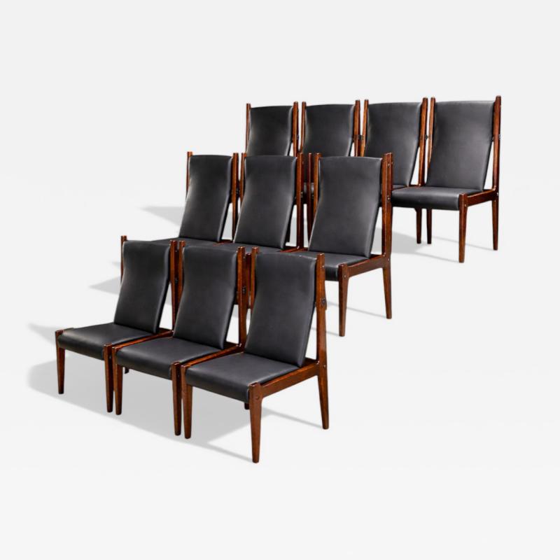 Sergio Rodrigues Set of 12 Chairs in Rosewood Leather Lot 200