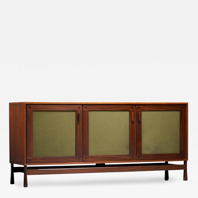 Sergio Rodrigues Three door Sideboard in different sorts of Wood and Felt Italy 1960s