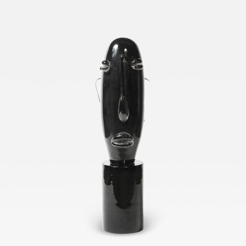 Sergio Rossi Mid Century Hand Blown Murano Black Glass Head Sculpture signed Sergio Rossi