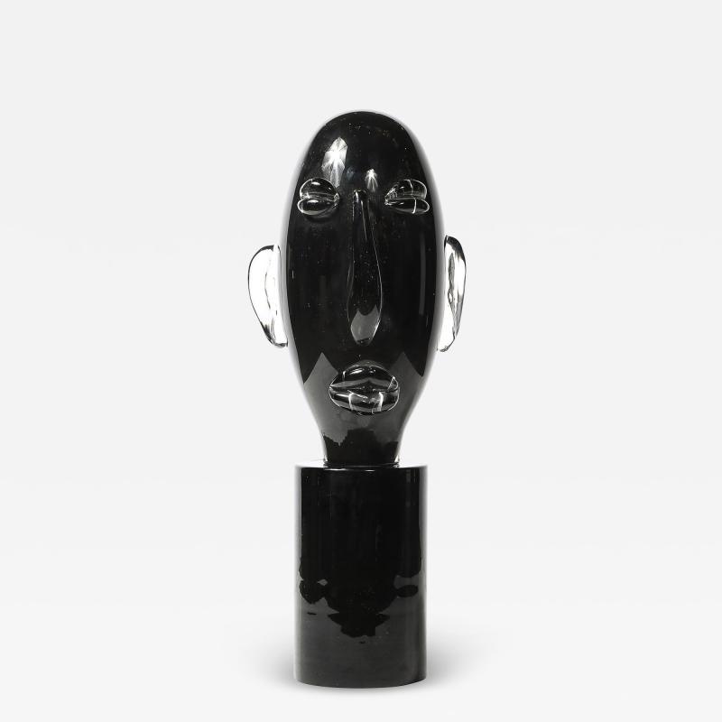 Sergio Rossi Mid Century Hand Blown Murano Black Glass Head Sculpture signed Sergio Rossi