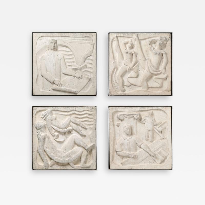 Series of Four Chuck Dodson Cast Concrete Art Deco Wall Plaques