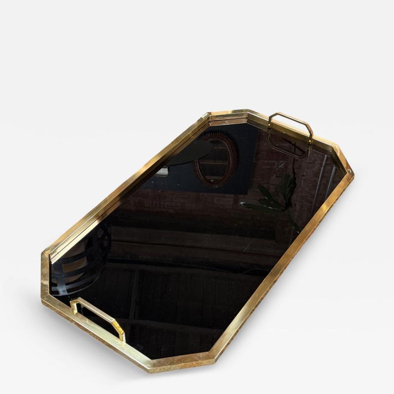 Serving Tray in brass and black glass Italy 70s