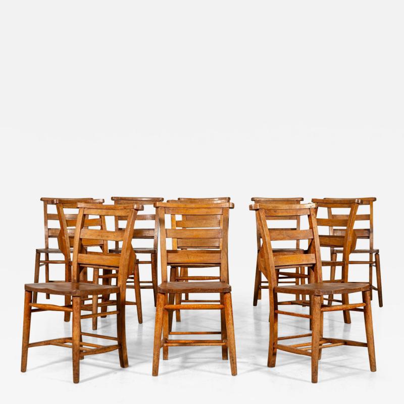 Set 12 19thC Beech Elm Chapel Chairs