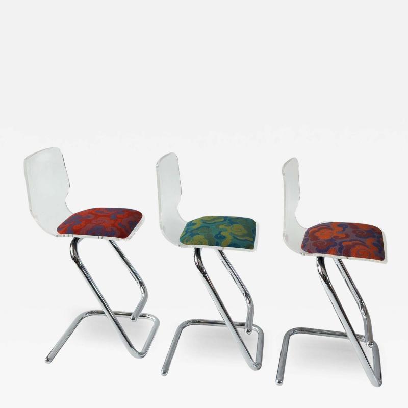 Set 3 Lucite and Chrome Barstools by Luigi Bardini for Miniforms Italy 1970