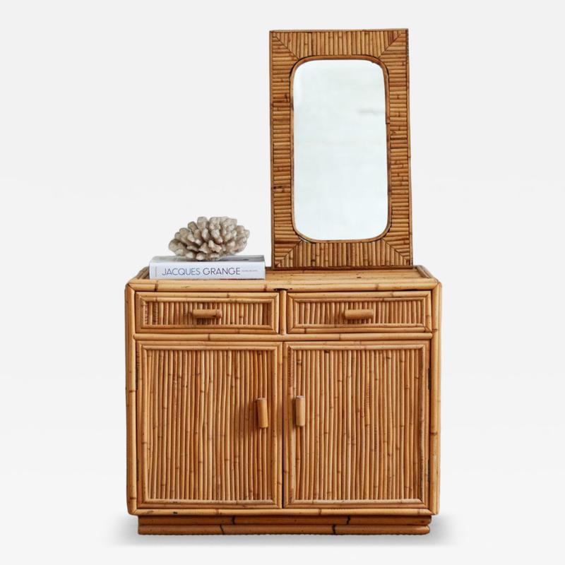 Set Consisting of a Small Fluted Bamboo Sideboard and Mirror 1970s