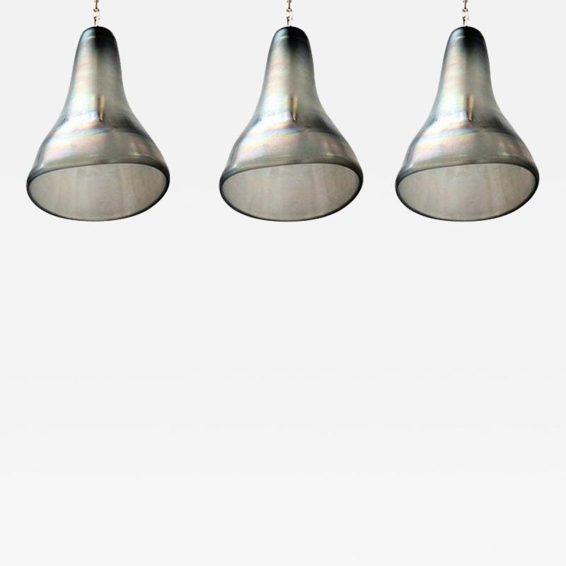 Set Of 3 Large Greige Iridescent Pendants Contemporary UL Certified