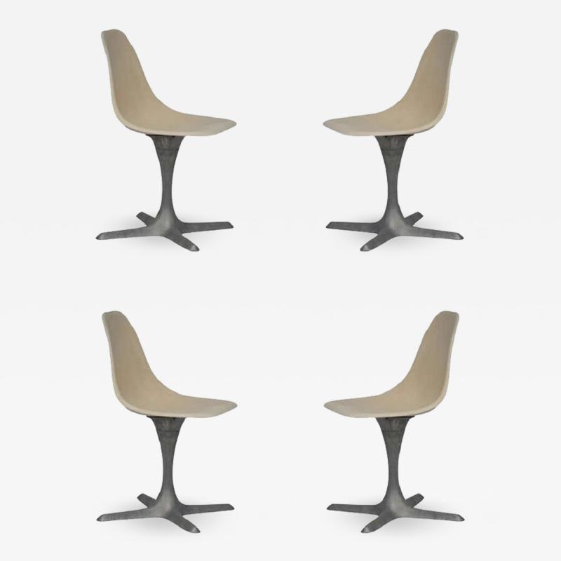 Set Of 4 American 70s Brushed Aluminum And Eggshell Chairs