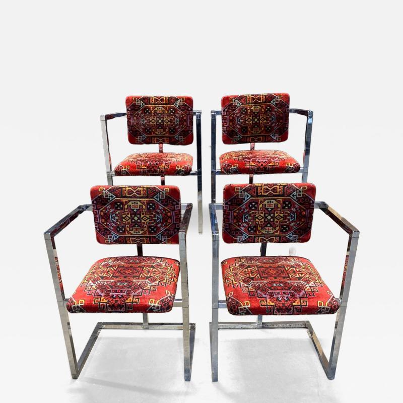 Set Of 4 Architectural Chrome Chairs upholstered in Teimani fabric