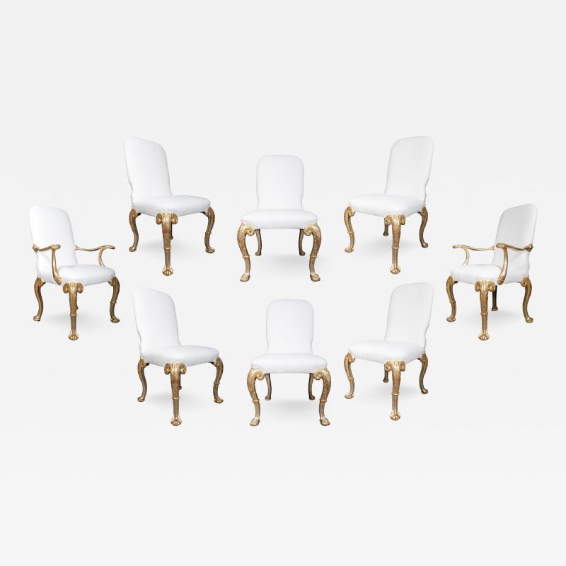 Set Of Eight Vintage George I Style Silver Gilt Dining Chairs