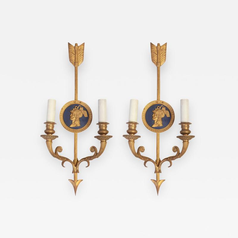 Set Of Four Bronze Two Light Neoclassical Wall Sconces