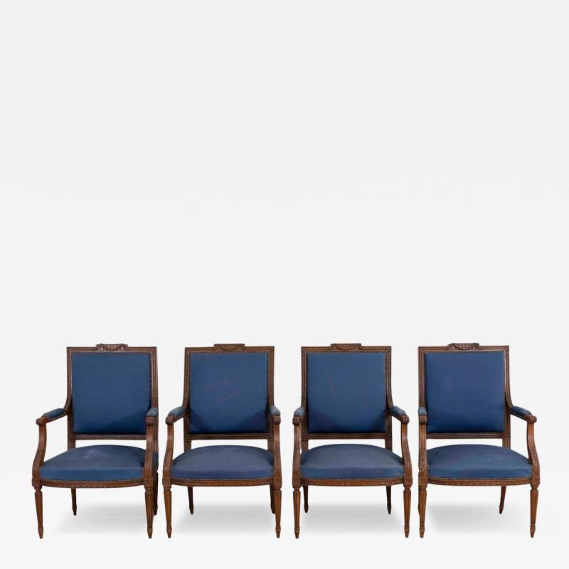 Set Of Four Louis XVI Style Armchairs In Natural Wood