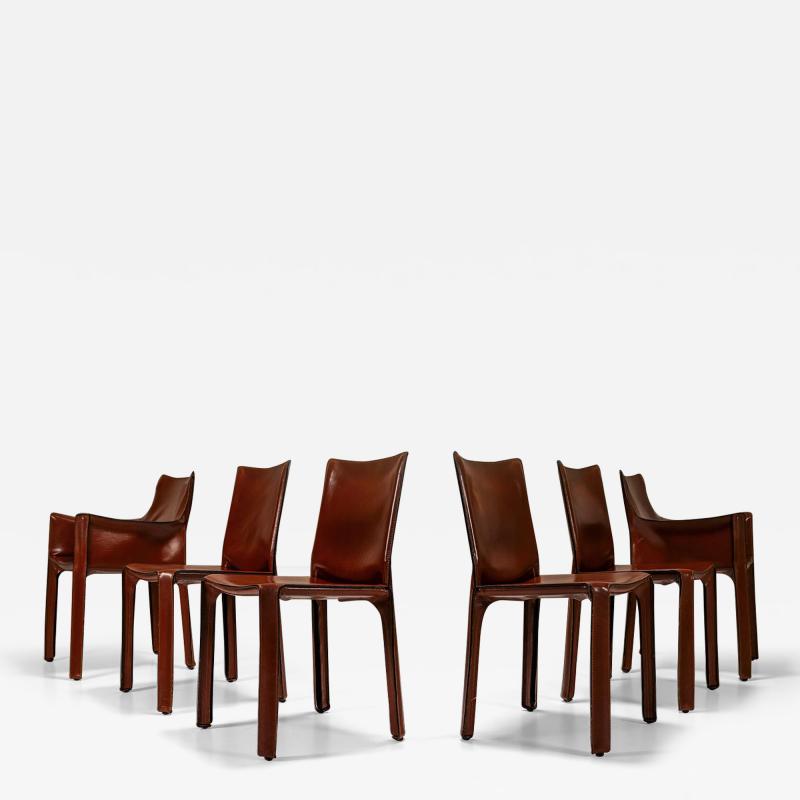 Set Of Six CAB Chairs In Burgundy Leather By Mario Bellini Italy 1970s