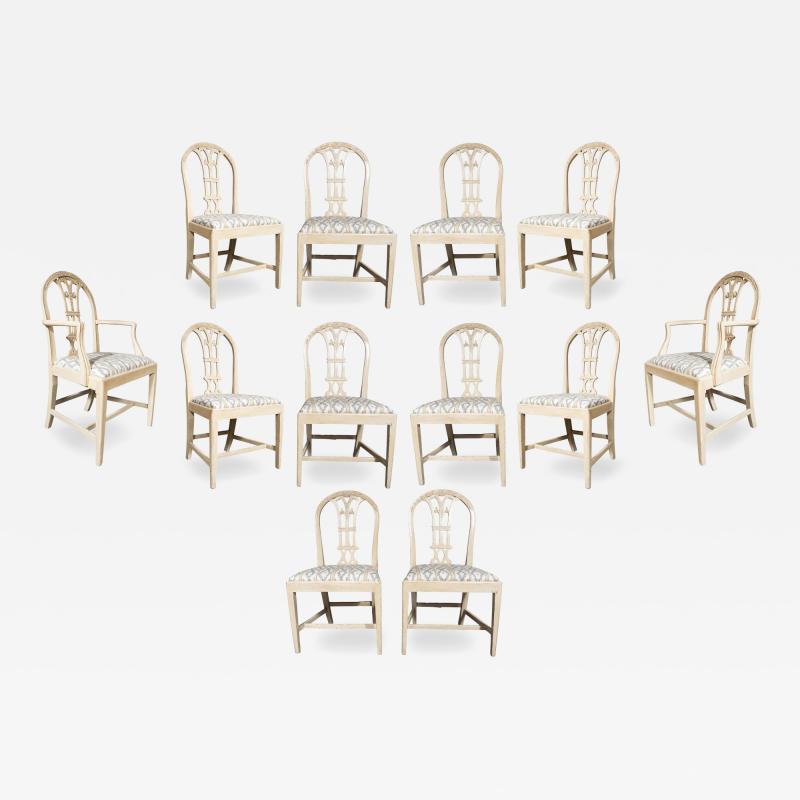 Set Of Twelve Neoclassic Style White Painted Dining Chairs