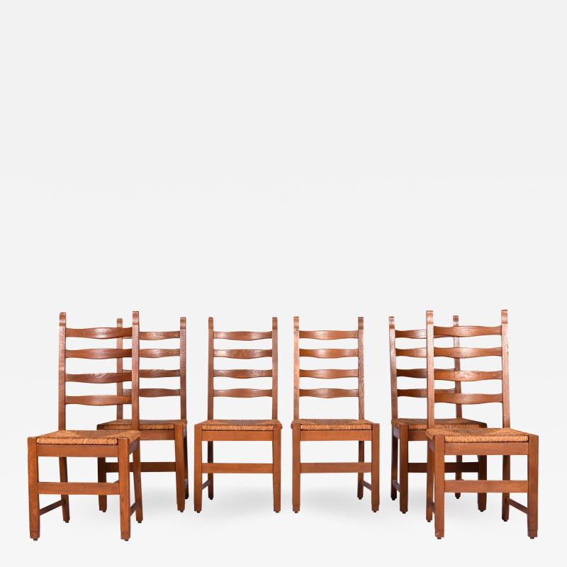Set Six Oak Ladderback Rush Seat Country French Dining Chairs 19 20th C 