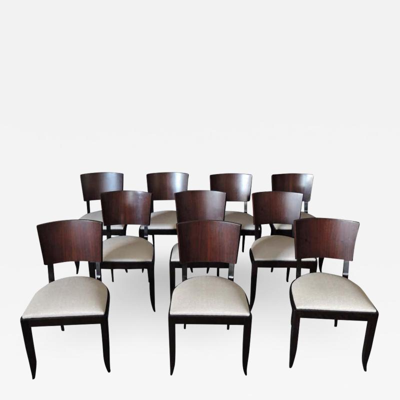 Set of 10 Fine French Art Deco Chairs Palissander and Stained Beech Side Chairs