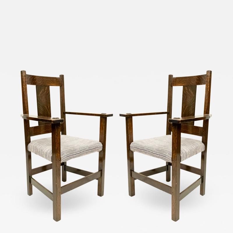 Set of 12 American Mission Oak Dining Arm Chairs