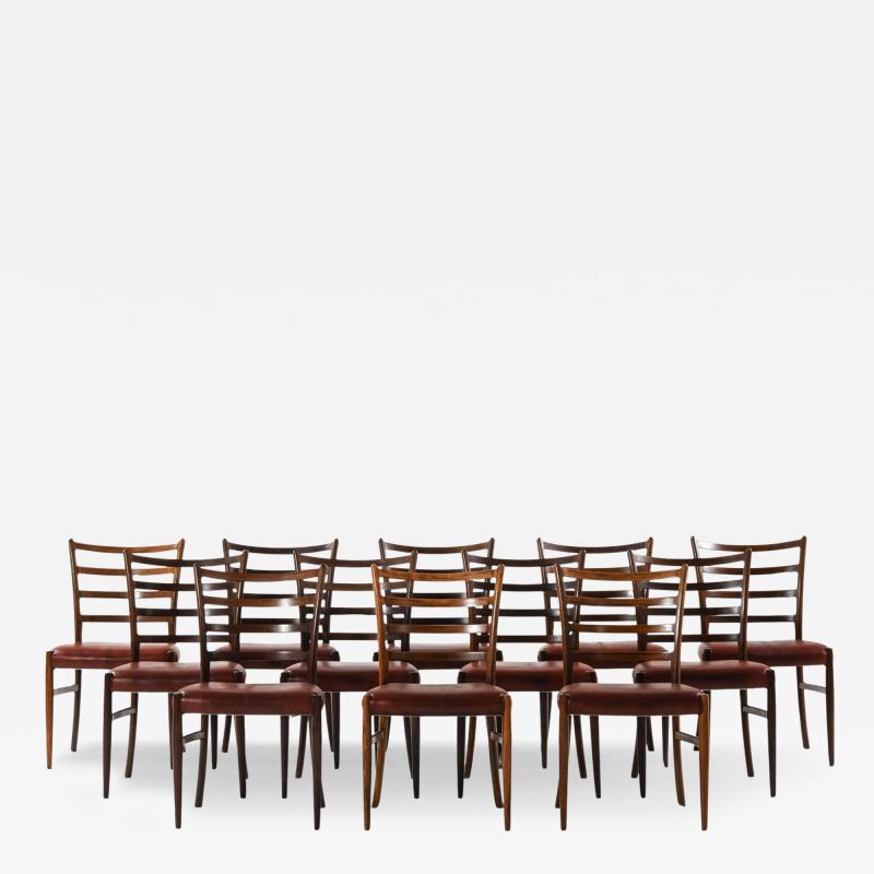Set of 12 Dining Chairs in Rosewood and Leather 1960s
