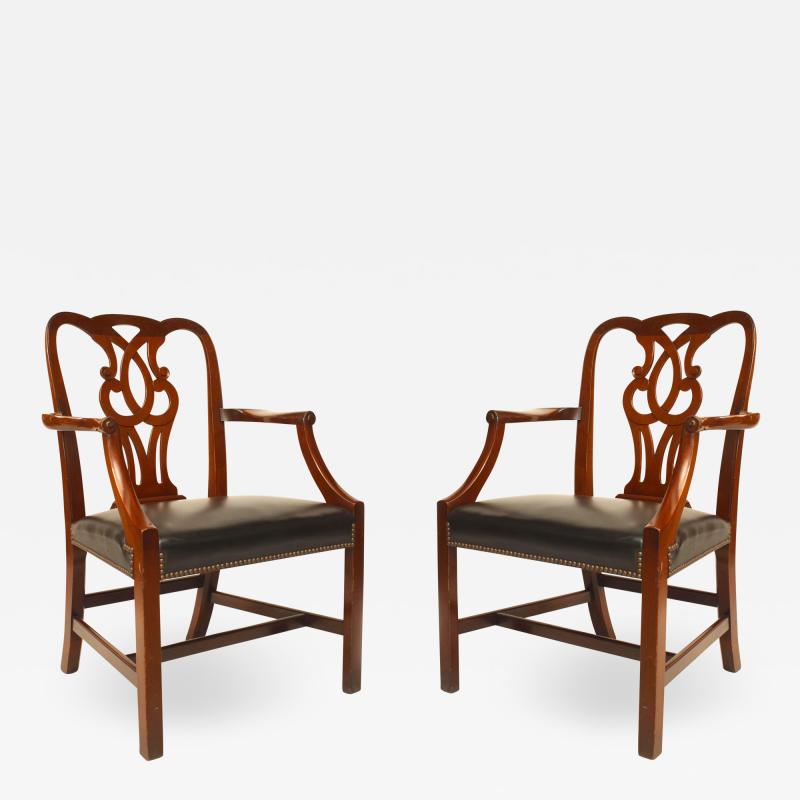 Set of 12 English Georgian Mahogany and Leather Chairs