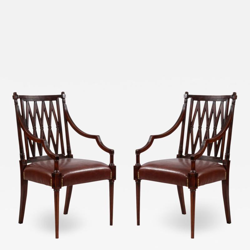 Set of 12 Georgian Style Open Diamond Backed Arm Chairs