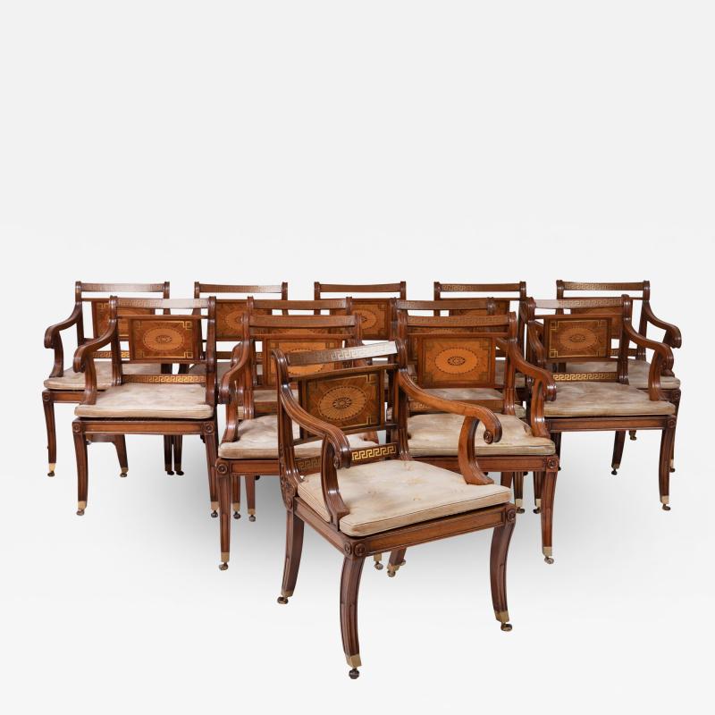 Set of 12 Neoclassical Inlaid Armchairs
