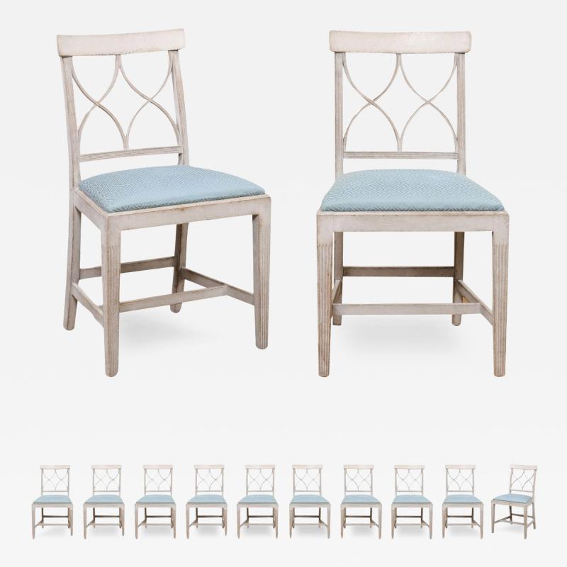 Set of 12 Swedish 1900s Painted Dining Room Chairs with Sinuous Pierced Motifs