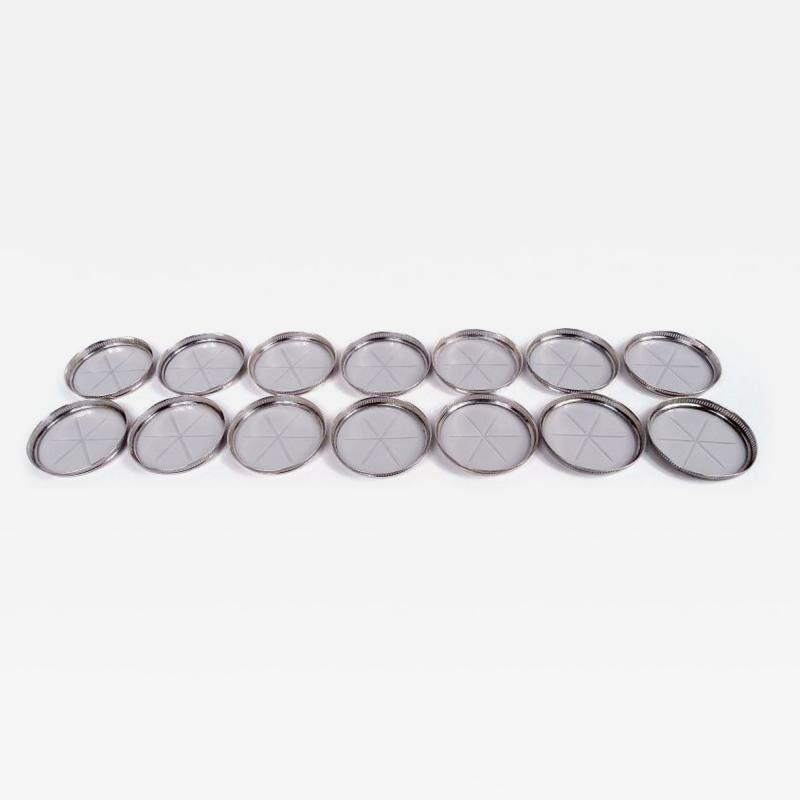 Set of 14 American Modern Classical Sterling Silver Glass Coasters