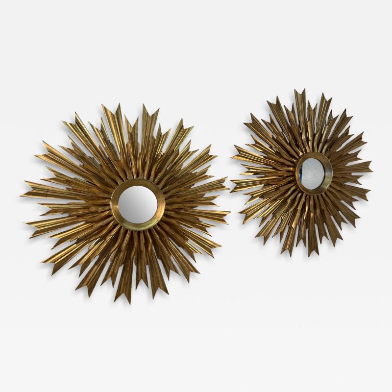 Set of 2 1970s Vintage Italian Sunburst Gilded Wall Mirror