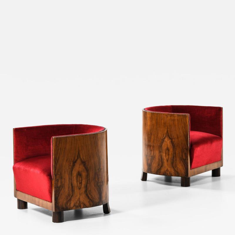 Set of 2 Easy Chairs in Fabric and Rosewood 1930s