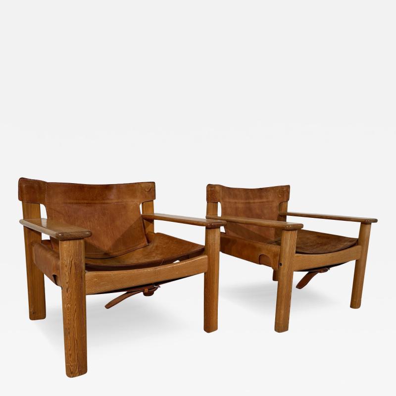Set of 2 Vintage Italian Wood and Leather Safari Chairs 1970s