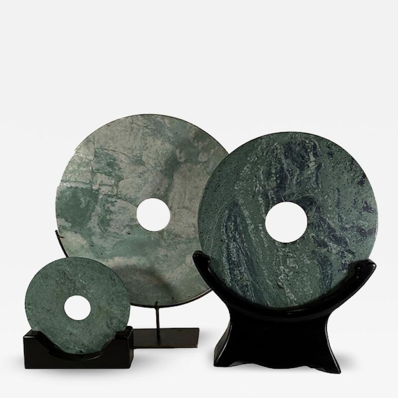 Set of 3 19th Century Chinese Jade Discs on Stands