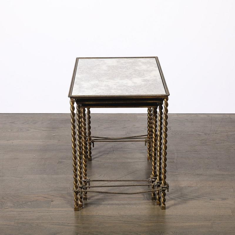 Set of 3 Art Deco Gilt Bronze Rope Form Nesting Tables W/ Antiqued ...