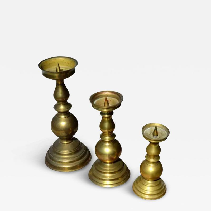 Set of 3 Brass Candle Holders in Various Sizes