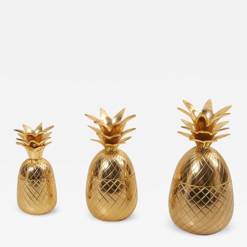 Set of 3 Brass Pineapple Ice Buckets or Candy Boxes