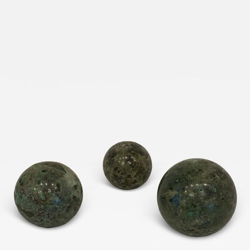Set of 3 Contemporary American Green Marble Balls