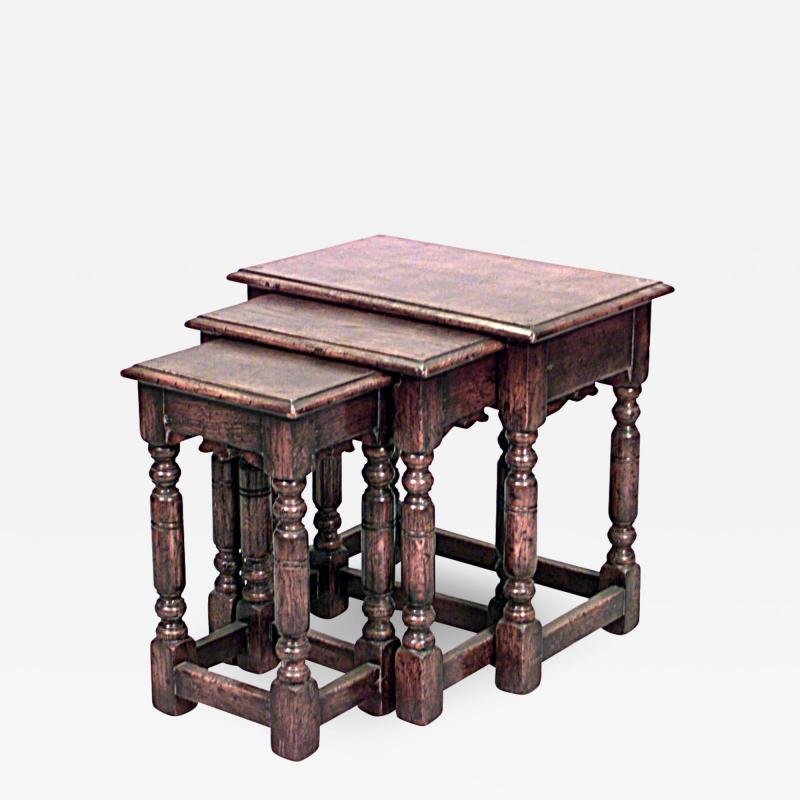 Set of 3 English Renaissance Style Oak Nest of Tables
