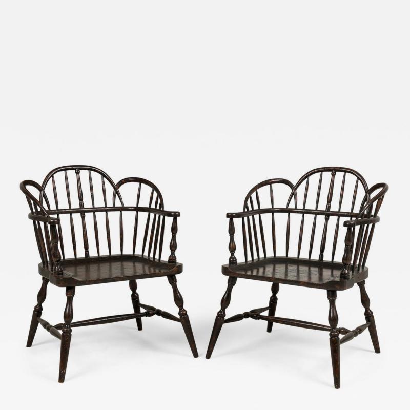 Set of 3 English Windsor Style Black Armchairs