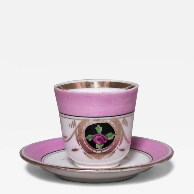Set of 3 French Victorian Pink Porcelain Teacups and Saucers