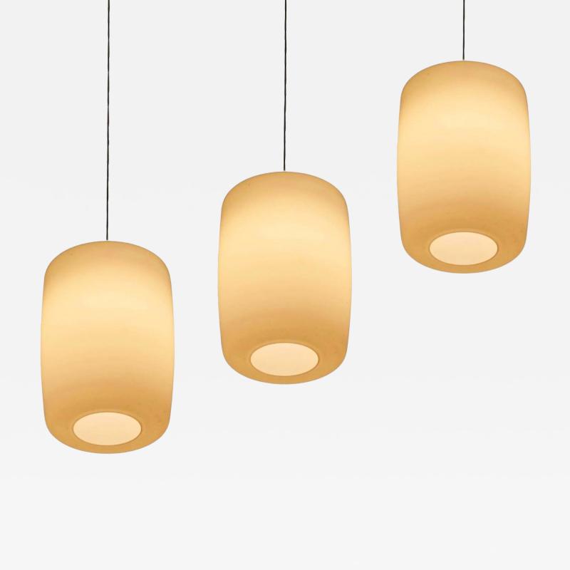 Set of 3 Large Mid Century Pendant Lamps in Opaline Glass 1960