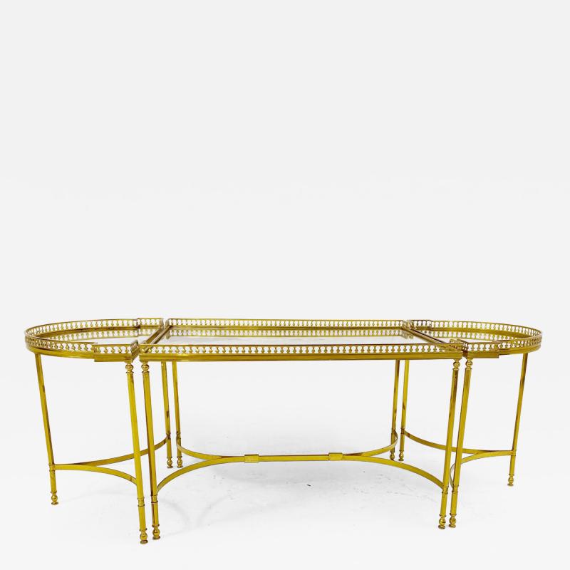 Set of 3 Modular Brass and Glass Side Tables
