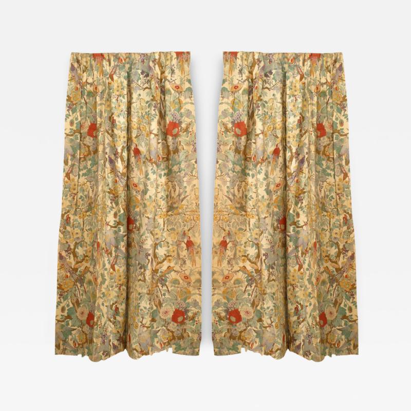 Set of 3 Pair of Floral and Bird Linen Drapes and 1 Valance