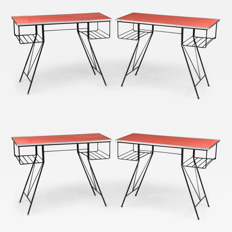 Set of 4 American Mid Century Modern c 1950s Cast Iron and Pink Desk