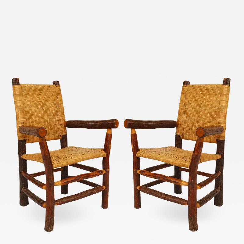 Set of 4 American Rustic Old Hickory Woven Arm Chairs