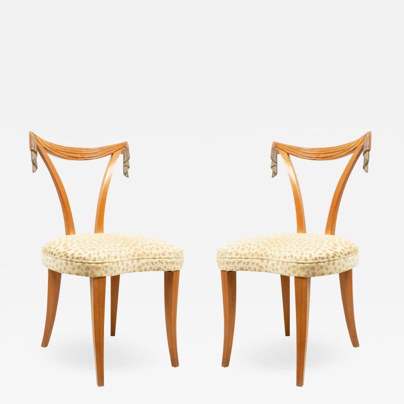 Set of 4 Art Modern Carved Fruitwood Side Chairs