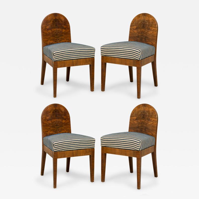 Set of 4 Austrian Biedermeier Style Burl Wood Spoon Back Stripe Side Chairs