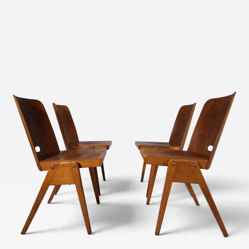 Set of 4 Bauhaus inspired dining chairs stackable 1950