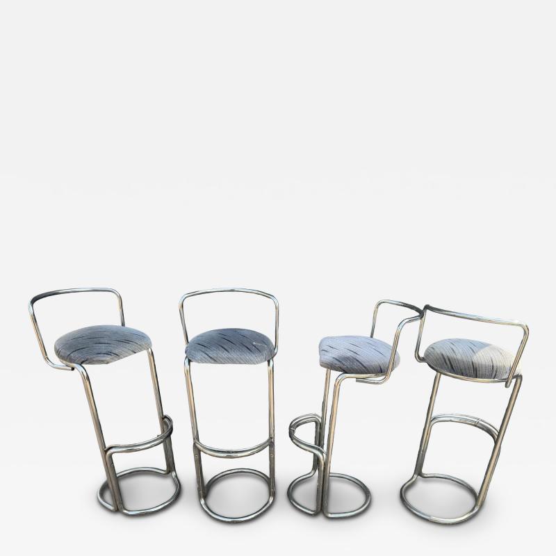 Set of 4 Chrome Luis Sognot Style Cantilever Barstools